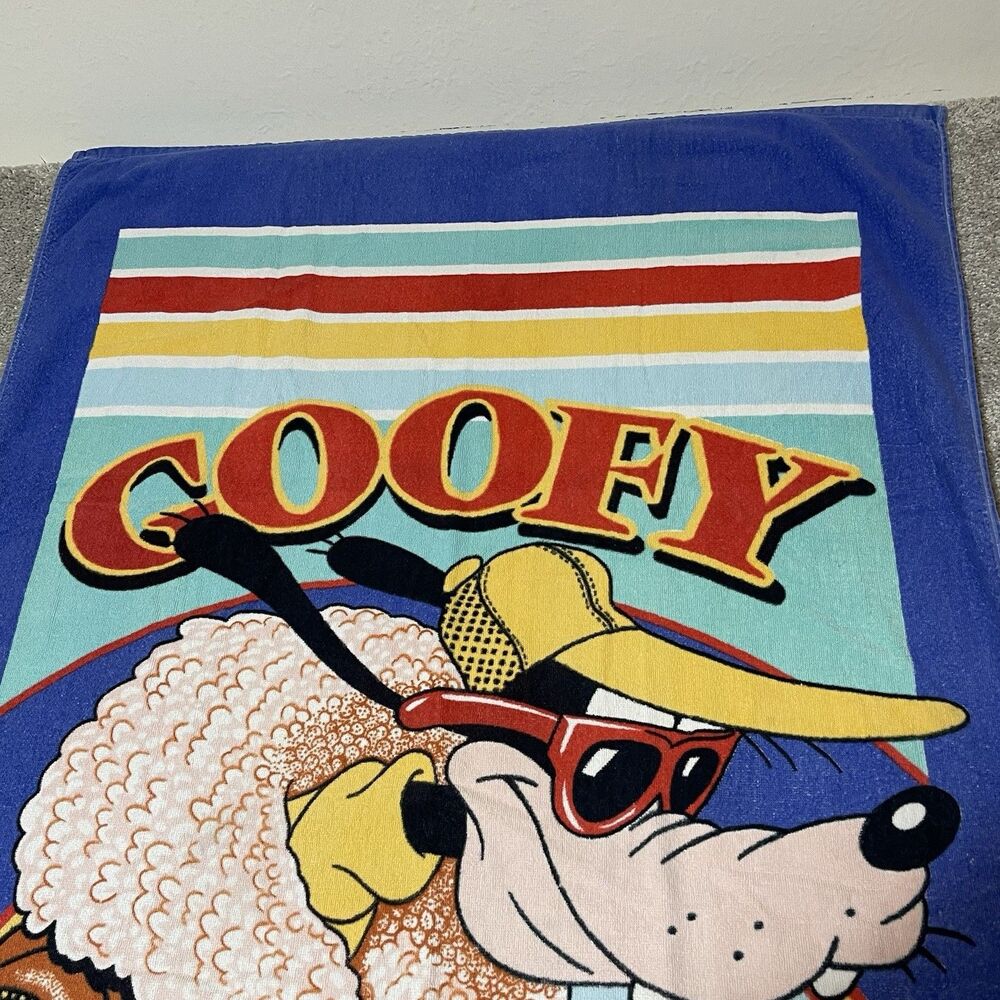 Vintage Franco Walt Disney Goofy Cotton Beach Towel 59x27” 1980s Shore Patrol - Picture 6 of 11